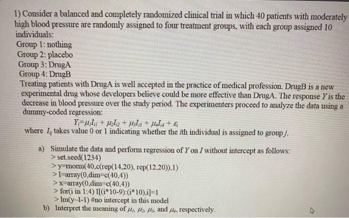 1) Consider a balanced and completely randomized | Chegg.com