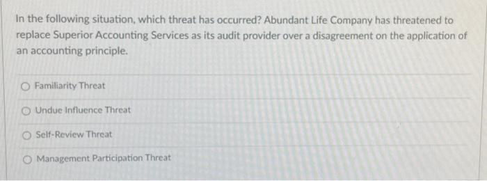Solved In the following situation, which threat has | Chegg.com