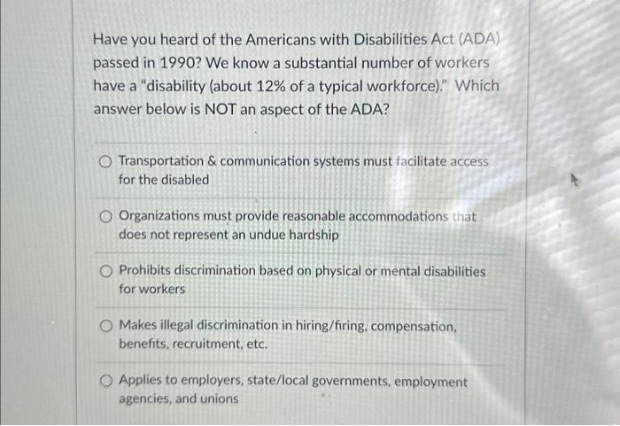Solved Have you heard of the Americans with Disabilities Act | Chegg.com