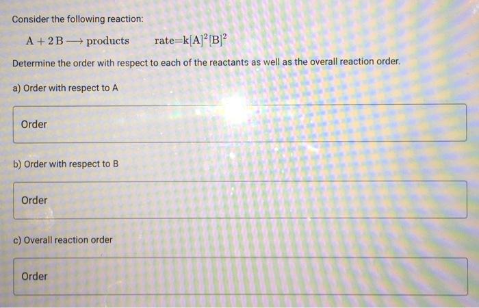 Solved Consider the following reaction: A +2B-products | Chegg.com