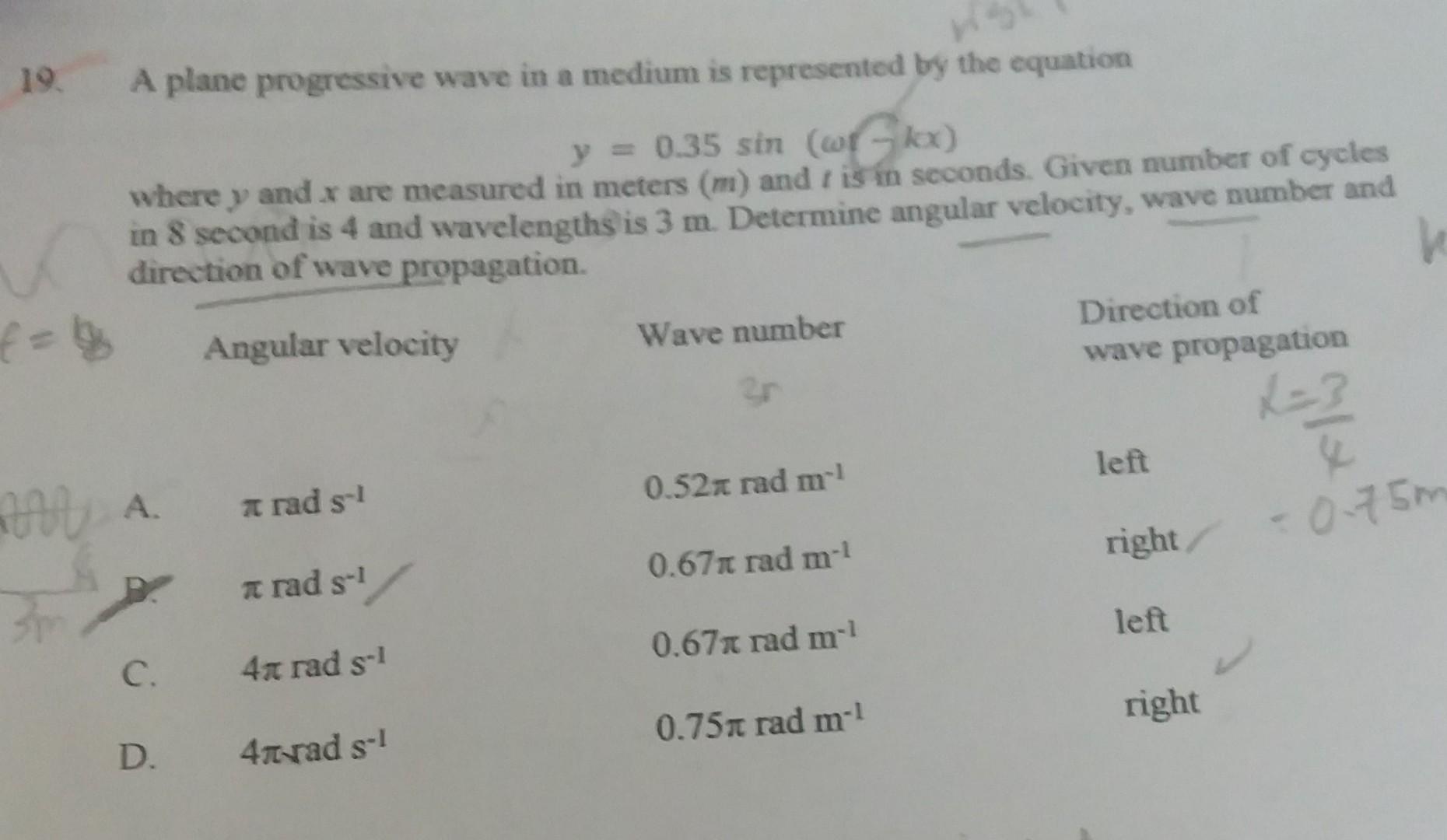 Solved 19. A plane progressive wave in a medium is | Chegg.com