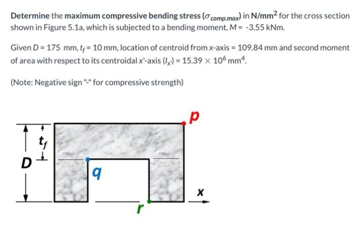 Solved Determine The Maximum Compressive Bending Stress (o | Chegg.com