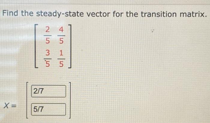 Solved Find the steady-state vector for the transition | Chegg.com