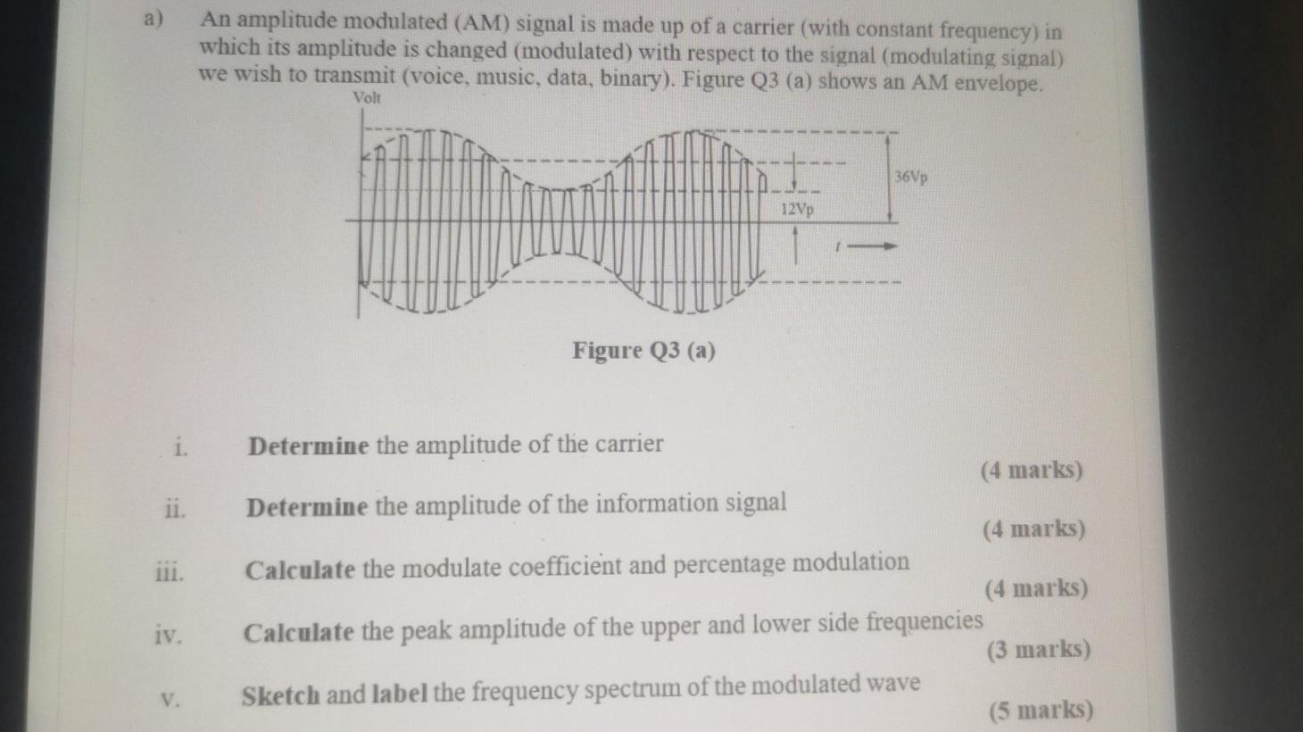 Solved a) An amplitude modulated (AM) signal is made up of a | Chegg.com