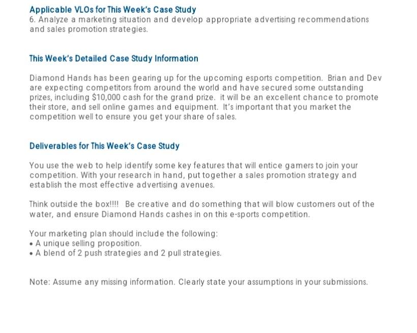 Solved Applicable VLOs for This Week's C ase Study 6. | Chegg.com