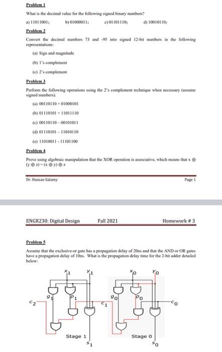 Solved Problem 1 What is the decimal value for the following | Chegg.com