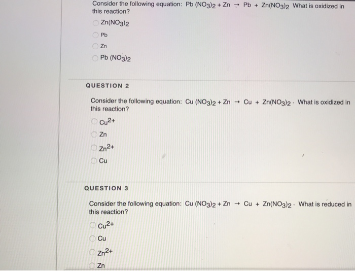 Solved Consider The Following Equation Pb No3 2 Zn Pb Chegg Com