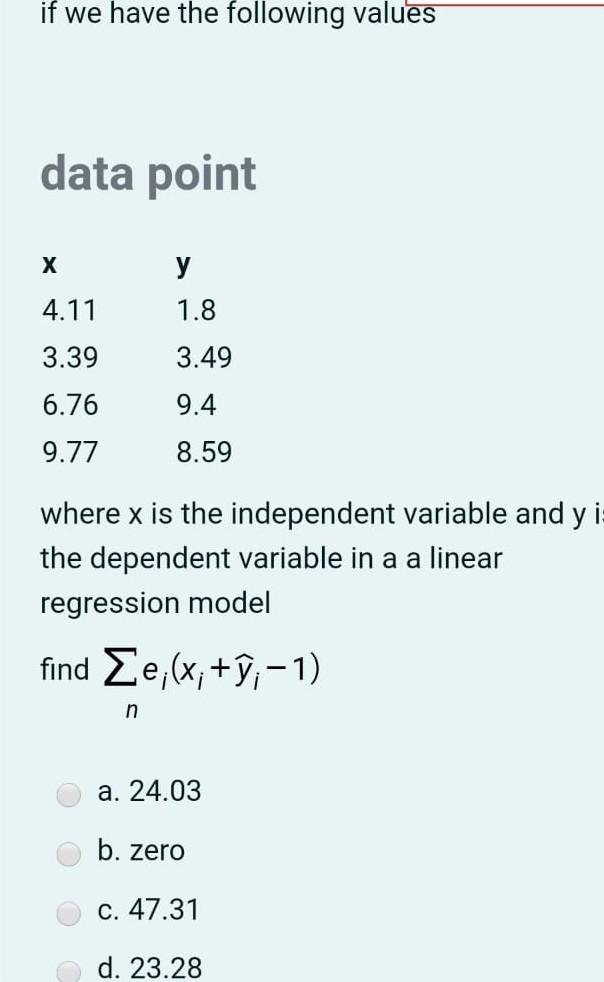 Solved If We Have The Following Values Data Point X 4 11 Chegg