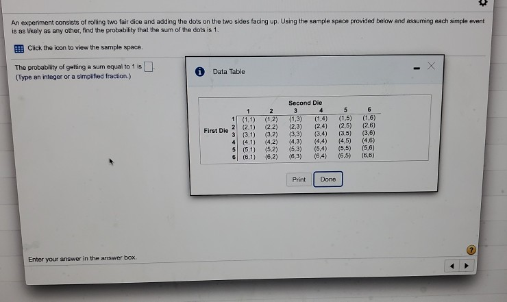 solved-an-experiment-consists-of-rolling-two-fair-dice-and-chegg