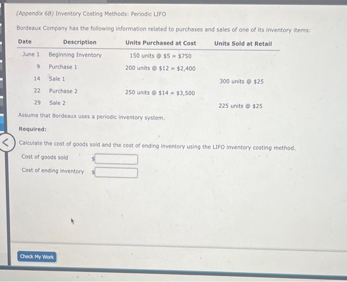 Solved (Appendix 6B) Inventory Costing Methods: Periodic UFO | Chegg.com