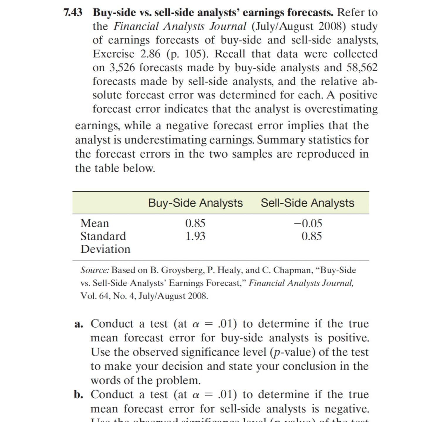 7.43 ﻿Buyside vs. ﻿sellside analysts' earnings