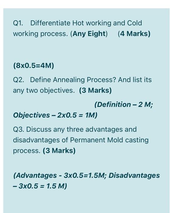 Solved Q1. Differentiate Hot working and Cold working | Chegg.com