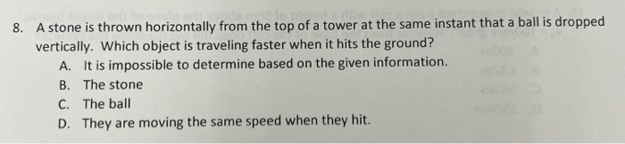 Solved 8. A stone is thrown horizontally from the top of a | Chegg.com