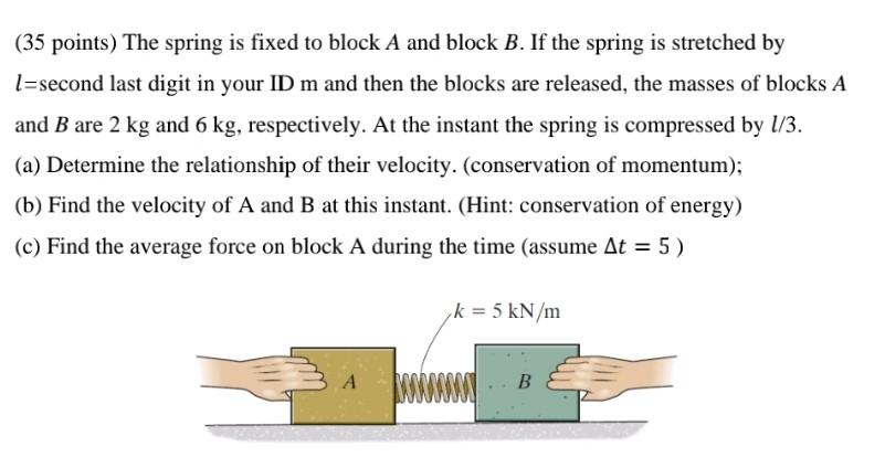 Solved (35 points) The spring is fixed to block A and block | Chegg.com