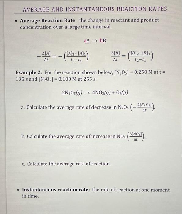 Solved Average Reaction Rate the change in reactant and