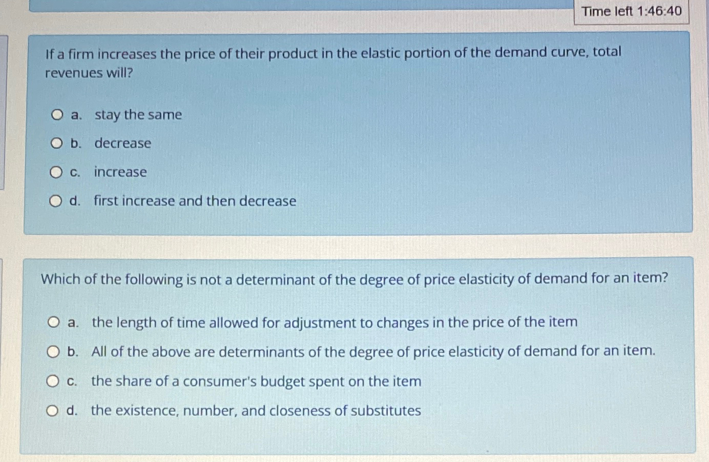 Solved Time left 1:46:40If a firm increases the price of | Chegg.com