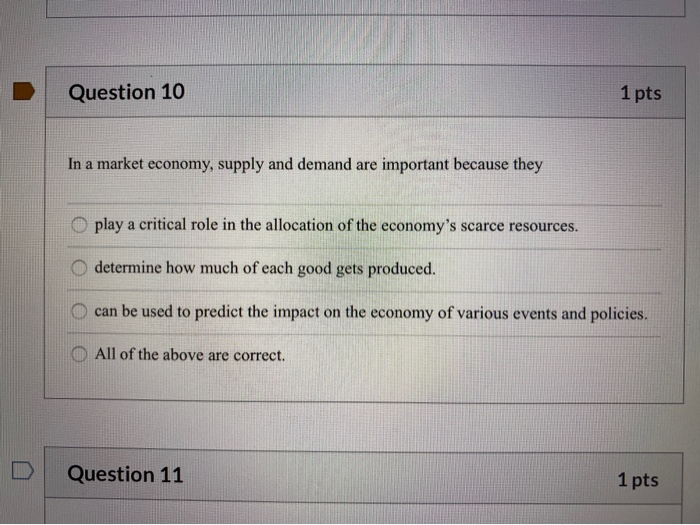 Solved Question 10 1 pts In a market economy, supply and | Chegg.com