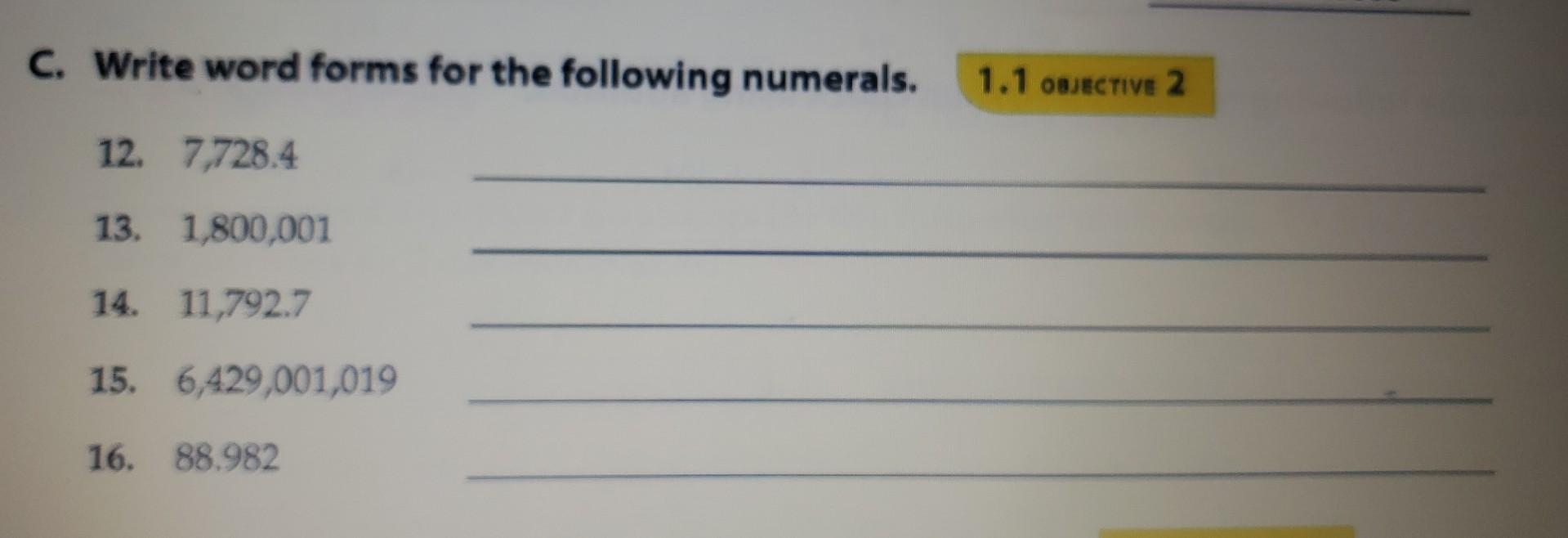 Solved C. Write word forms for the following numerals. 12. | Chegg.com