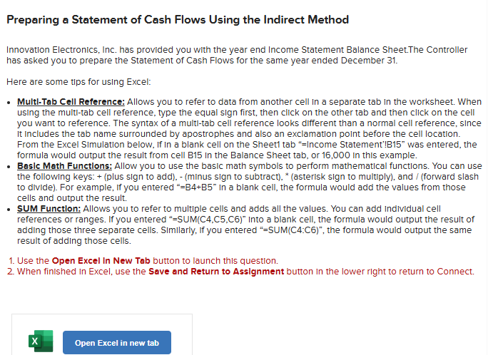 Solved Preparing a Statement of Cash Flows Using the | Chegg.com