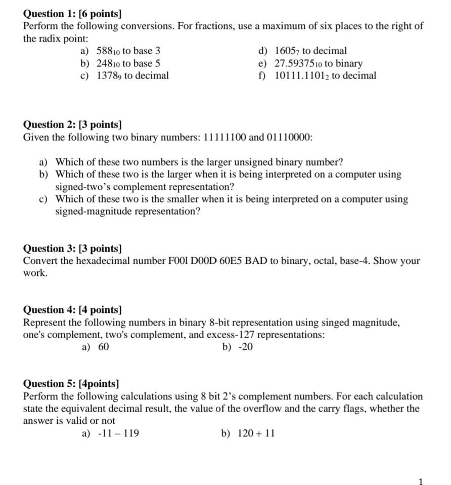 Solved Question 1: [6 points] Perform the following | Chegg.com image.