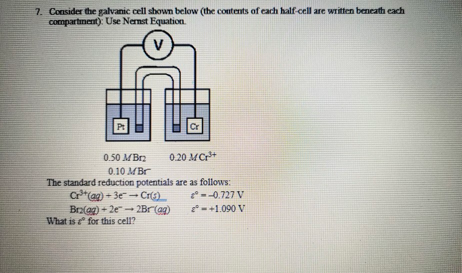 Solved 7. Consider the galvanic cell shown below (the | Chegg.com