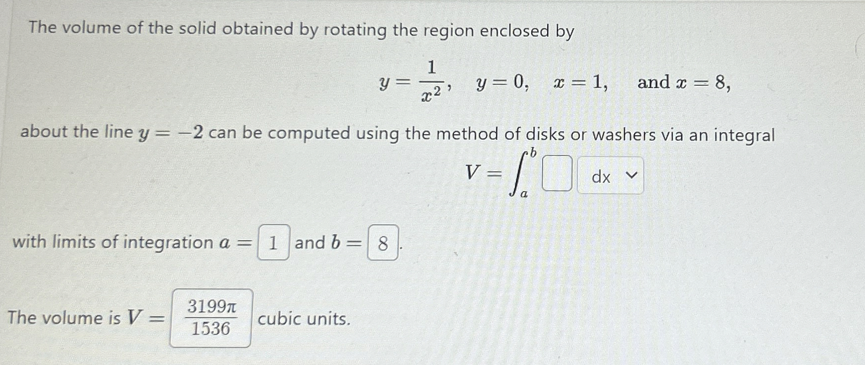 Solved The volume of the solid obtained by rotating the | Chegg.com