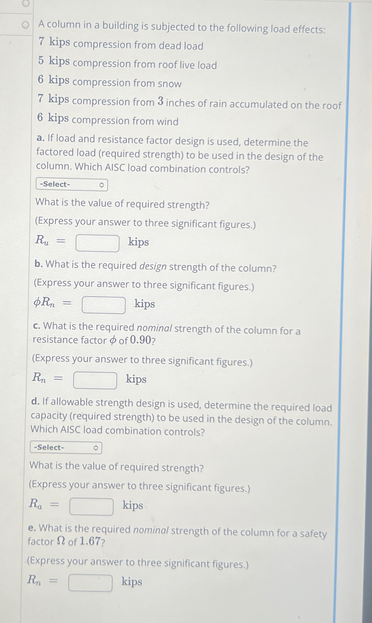 Solved A column in a building is subjected to the following | Chegg.com