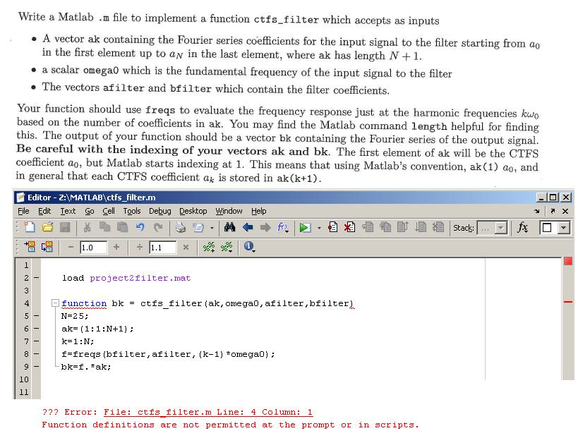 Write a Matlab .m file to implement a function | Chegg.com