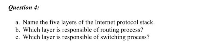 Solved Question 4: a. Name the five layers of the Internet | Chegg.com