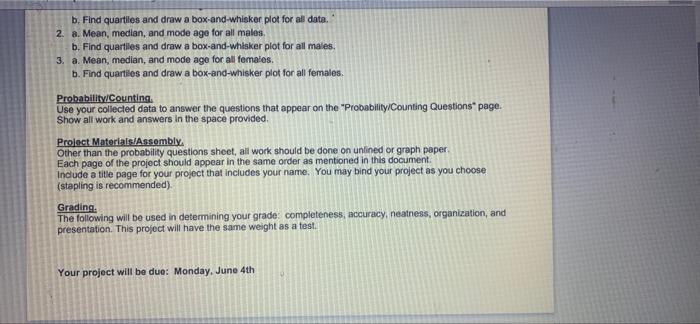 Solved UU PROBABILITY & STATISTICS PROJECT Directions, In | Chegg.com