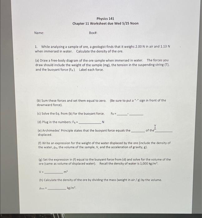 Solved Physics 141 Chapter 11 Worksheet due Wed 5/25 Noon | Chegg.com