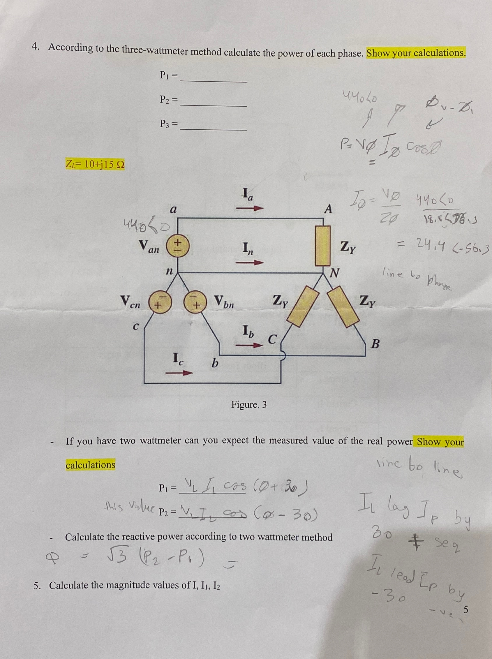 Solved According to the three-wattmeter method calculate the | Chegg.com