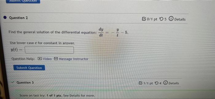 Solved Score: 1/3 1/3 answered Question 1 B0/1 pt 5 Details | Chegg.com