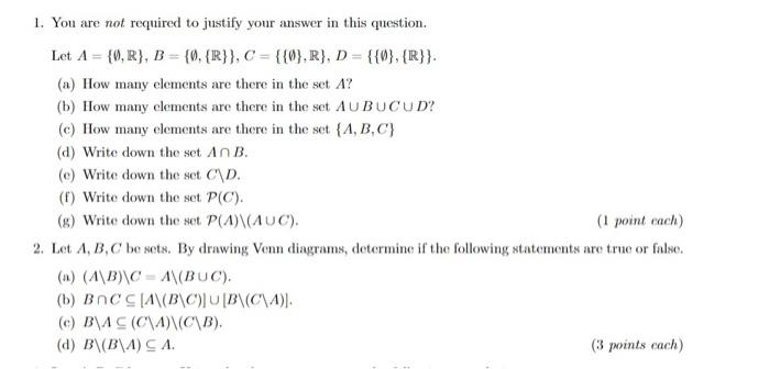 Solved 1. You are not required to justify your answer in | Chegg.com