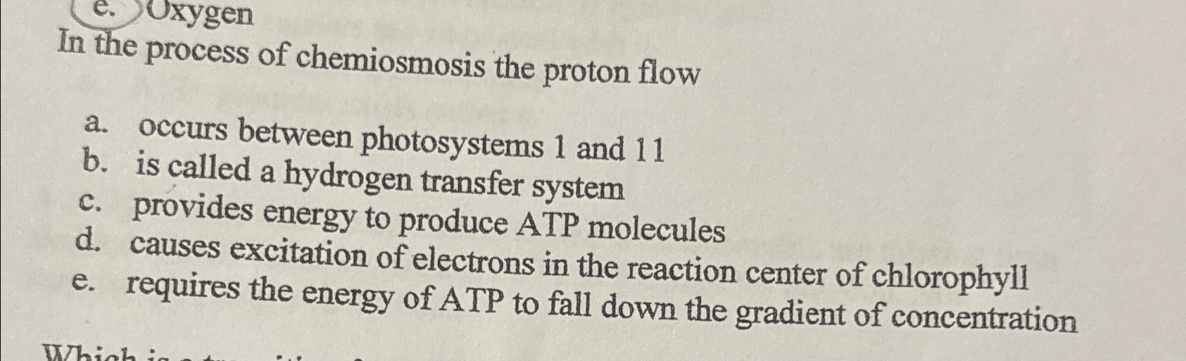 Solved In the process of chemiosmosis the proton flowa. | Chegg.com