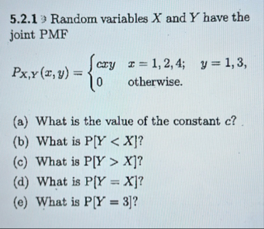 Solved 5.2.1 ﻿Random variables x ﻿and Y ﻿have the joint | Chegg.com