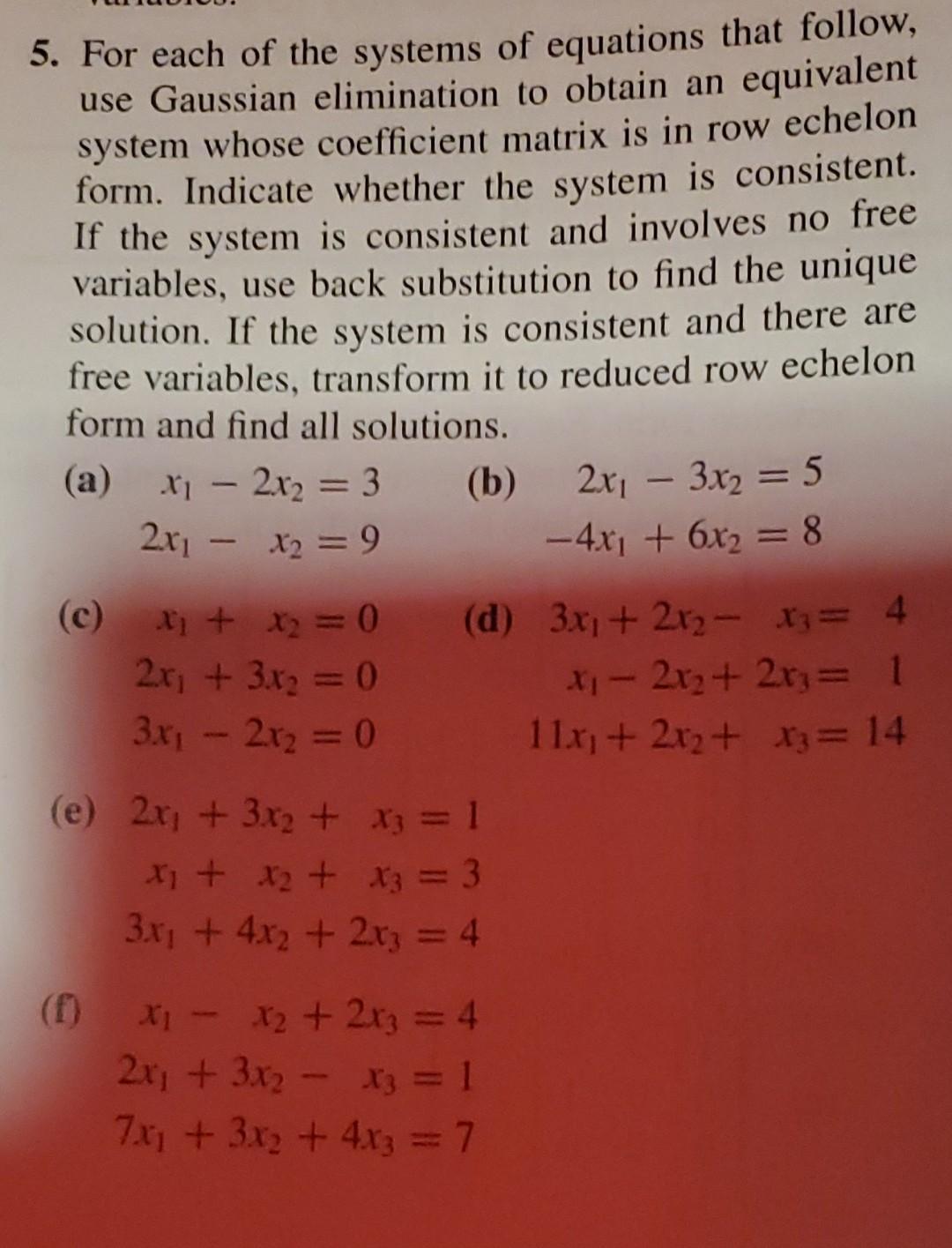 Solved 5 For Each Of The Systems Of Equations That Follow Chegg