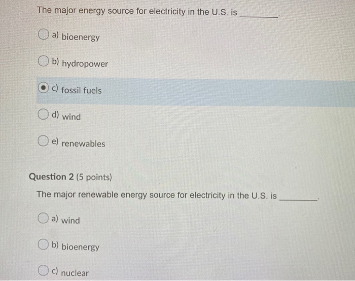 Solved The Major Energy Source For Electricity In The U.S. | Chegg.com