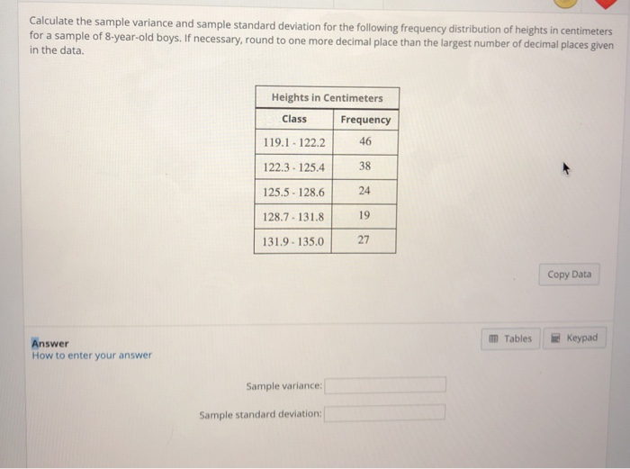 Solved Calculate the sample variance and sample standard | Chegg.com
