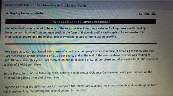 assignment chapter 12 investing in stocks and bonds