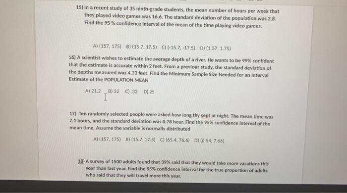 Solved 15 In A Recent Study Of 35 Ninth Grade Students The Chegg Com