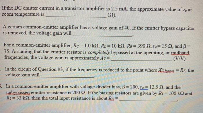 Solved If The Dc Emitter Current In A Transistor Amplifie Chegg Com