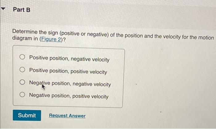 Part B
Determine the sign (positive or negative) of the position and the velocity for the motion
diagram in (Figure 2)?
O Pos