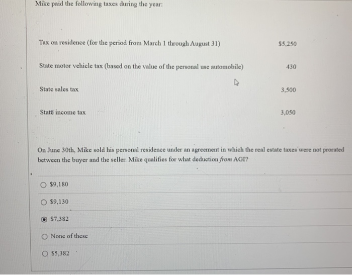 Solved Mike paid the following taxes during the year Tax on