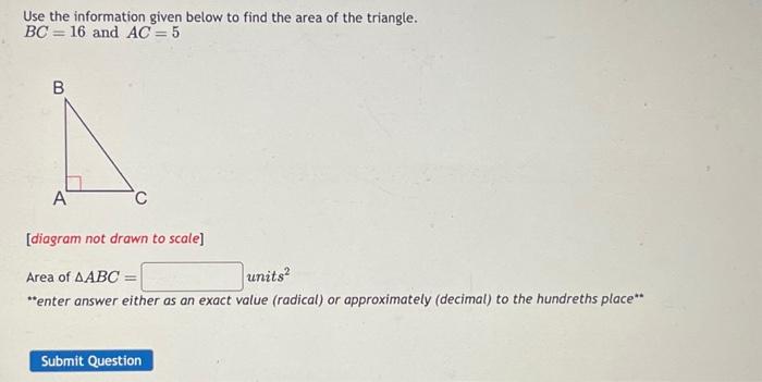 Solved Use the information given below to find the area of | Chegg.com