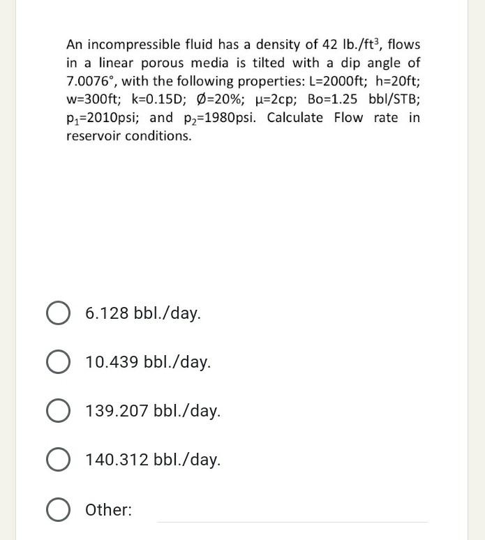 Solved An fluid has a density of 42 lb./ft3,