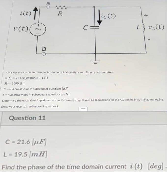 Solved Find the phase of the time domain current i(t)[deg] | Chegg.com