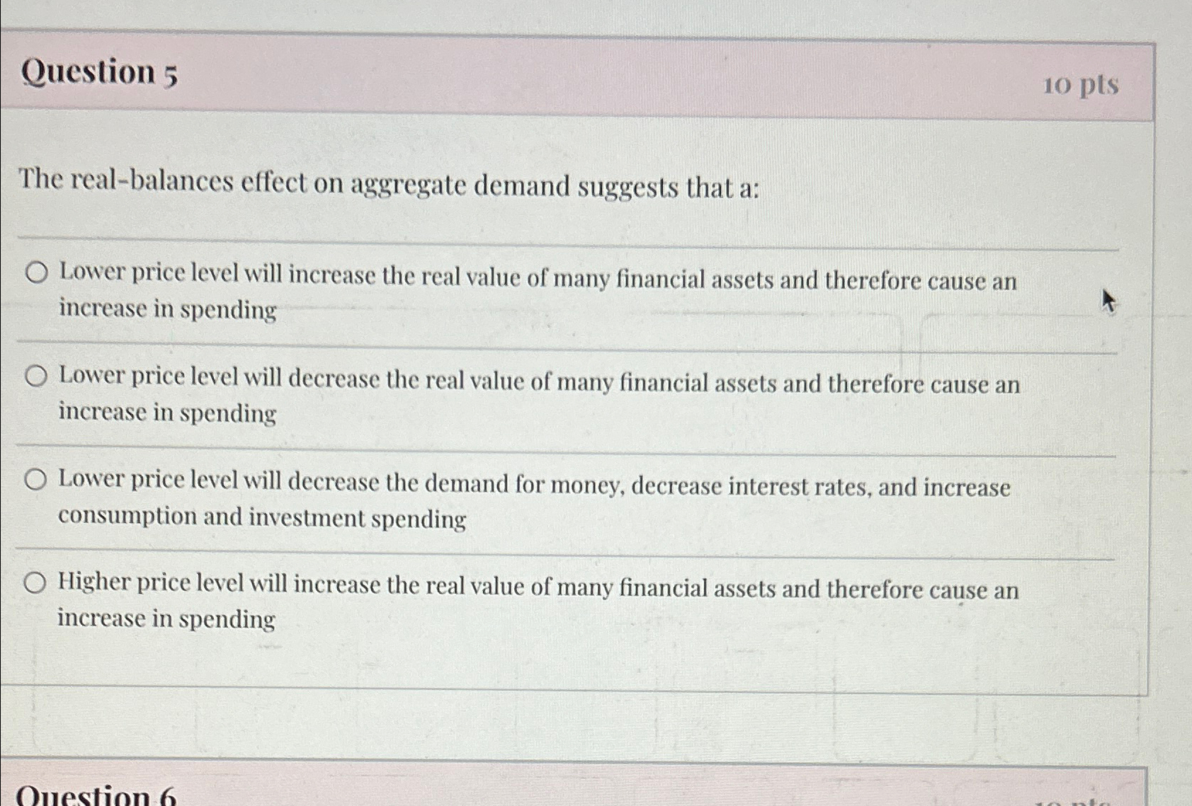 Solved Question 510ptsThe real-balances effect on aggregate | Chegg.com