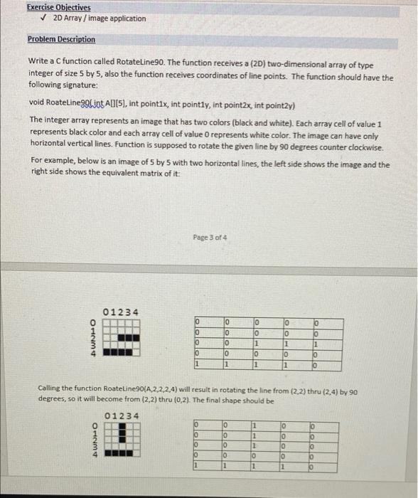 Solved Exercise Objectives 2D Array / image application | Chegg.com