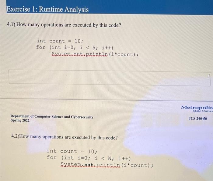 Solved exercise 1 runtime analysis 4 1 how many operations chegg